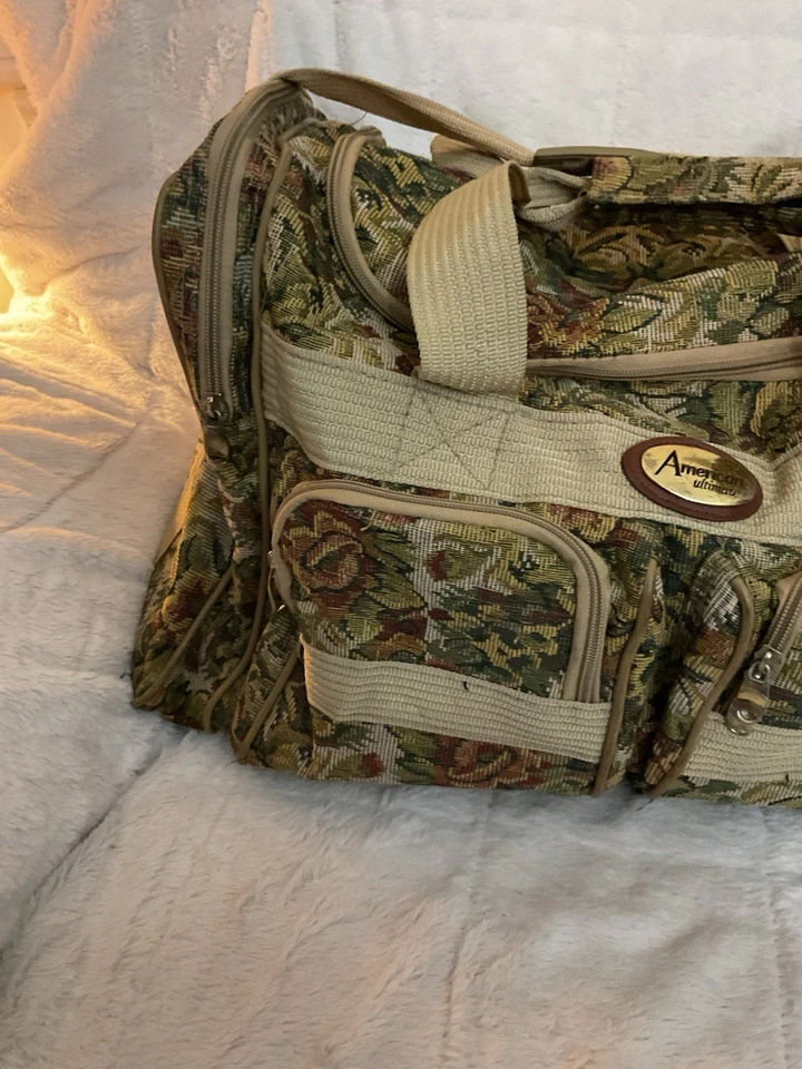 Bolso de viaje de lona vintage American Tourister tapiz cremallera para pasar la noche 22x12x12 Foto 3 de 4