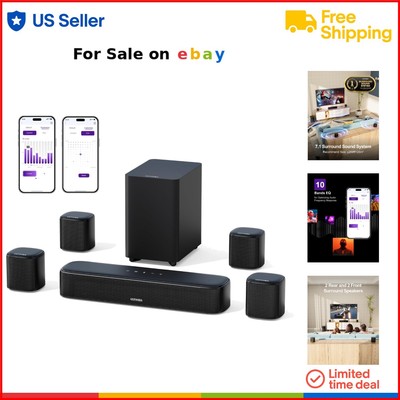 7.1ch Virtual Surround Sound Bar with Subwoofer Bluetooth App Control for TV