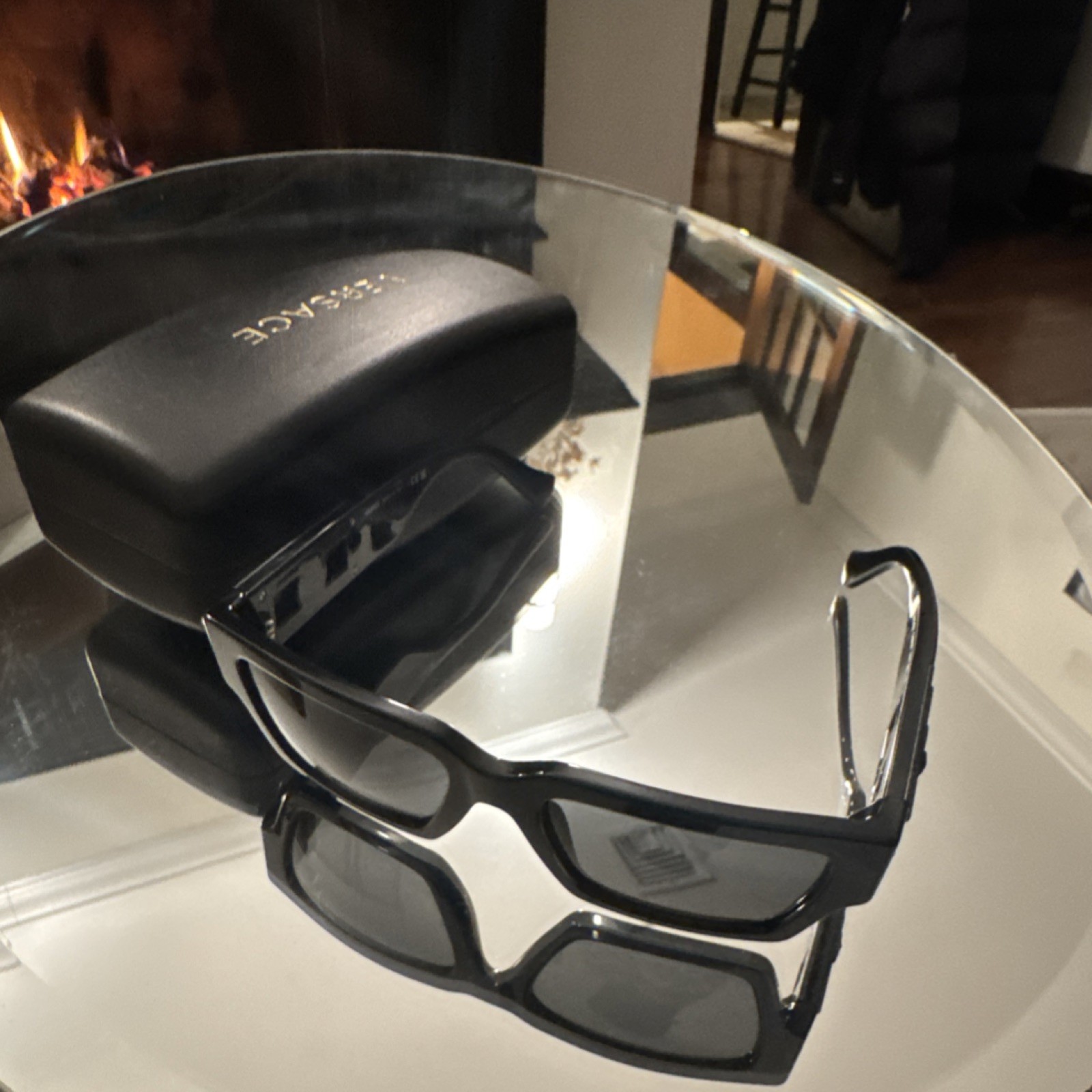 Versace Square Sunglasses Black Plastic Men's Gray Tinted Designer Medallion thumbnail 6