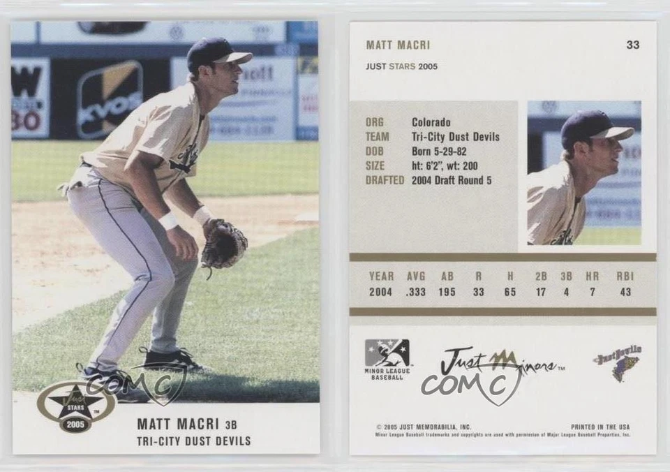 2005 Just Minors Just Stars Matt Macri #33 - Image 3 of 3