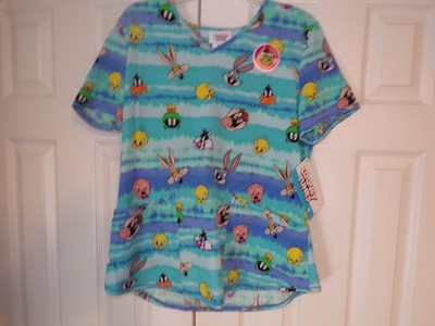 LOONEY TUNES V-NECK SCRUB TOP W/ 3POCKETS SZ: S