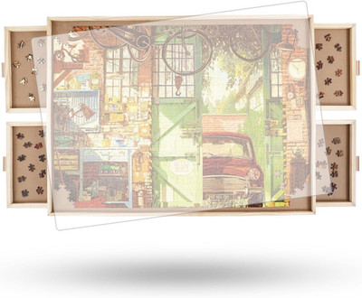 Puzzlebrett aus Holz mit Schubladen für 1000 Teile, drehbar, tragbar