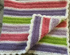 BEAUTIFUL NEW HANDMADE CROCHET BABY BLANKET/AFGHAN PURPLE/PINK/GREEN/WHITE