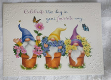 Gnome Birthday Card Spring Flowers Butterflies Colorful Large 5 x 7 Memories