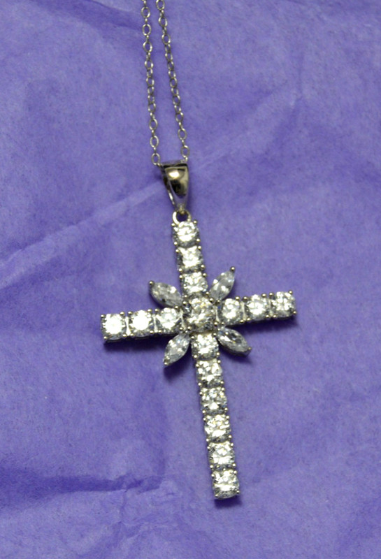 Estate HAROLD TRUJILLO Cross Pendant With White Zircon Stones Sterling 18" chain