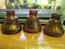 3 Amber CONE Ink bottles Carter's, Sanford's, Unembossed BIM Blown In Mold Inks
