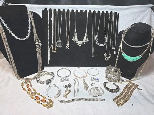 Vtg Rhinestone Mixed Bulk Costume Jewelry Lot Necklaces Bracelets Earrings #971