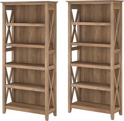 Key West 5 Shelf Bookcase Set - 2 Tall Reclaimed Pine Bookshelves