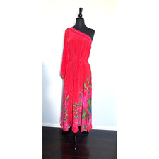 Farm Rio Dress Sz S Summer Foliage Scarf Red Wedding Guest Cocktail Party Dinner