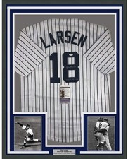FRAMED Autographed/Signed DON LARSEN 33x42 New York Pinstripe Jersey JSA COA