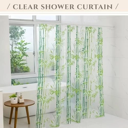 Revestimiento para Cortina de Ducha, Plástico Transparente 72"W x 72"L (Pack de 1) Bambú Transparente Foto 2 de 4
