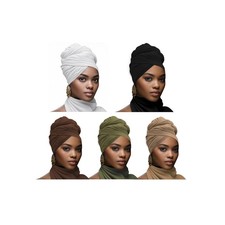 5PS Stretch African Head Wraps for Five-color set Women - Long Jersey Turban ...