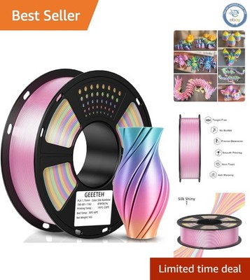 High-Gloss Silk Rainbow PLA Filament 1.75mm, 1kg Tangle-Free & Moisture-Proof