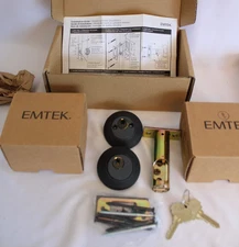 NOS UNUSED EMTEK 8350FBS DOUBLE CYLINDER DOOR DEADBOLT BLACK- BOX-KEYS-HARDWARE