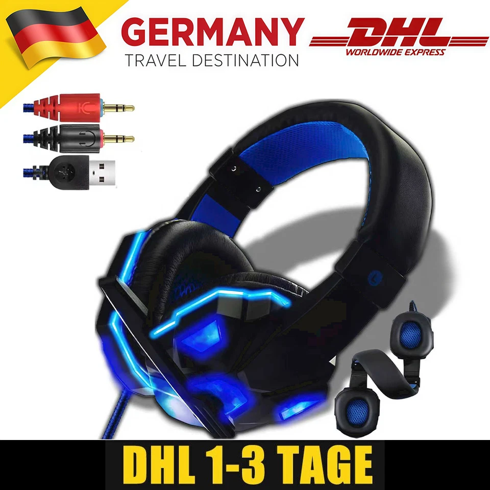 MARKENLOS 3D Gaming Headset Gaming Kabelgebundenes mit Mikrofon HD Stereo LED für PC Retoo