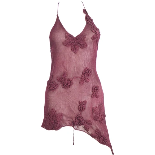 Jaded London Alira Knit Flower Mini Dress Burgundy Crochet  Backless size S