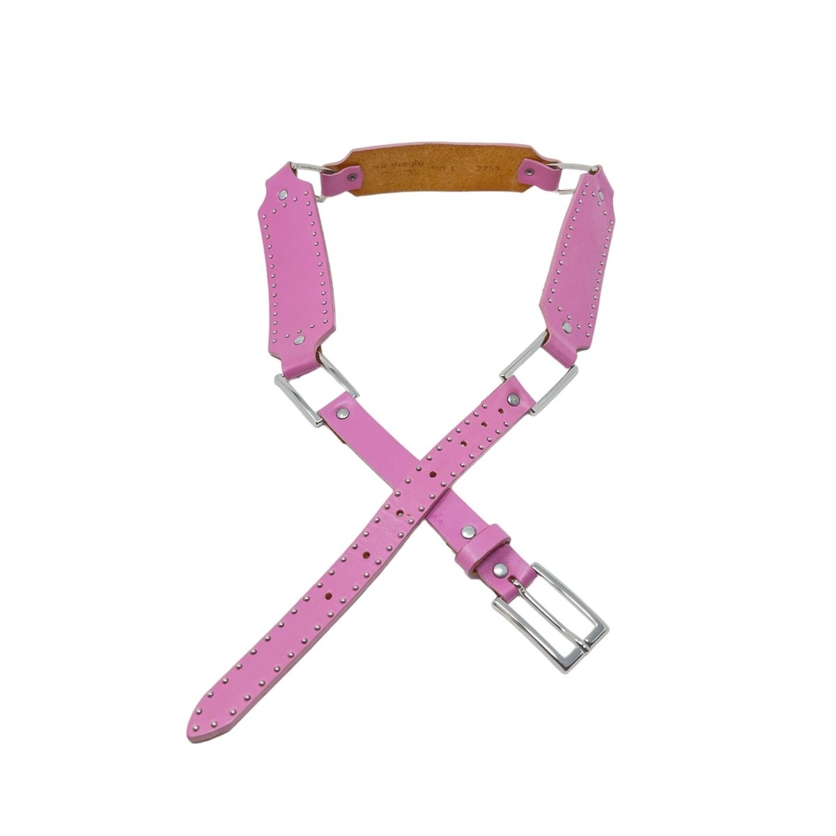 Sangiorgio Size L Pink Leather Belt Silver Studded Linked  display picture 3