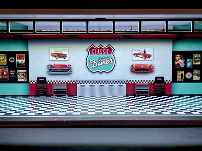 50s Diner Hot WheelZ Theme 1:64 Model Diorama Garage LED Lighting