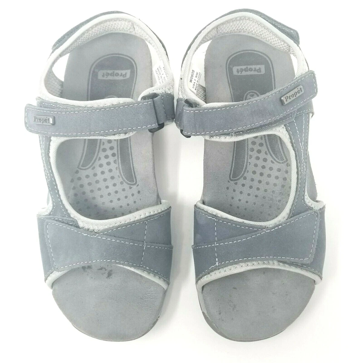 Propet Women s 7N US Helen Leather Sports Sandals Slate Blue