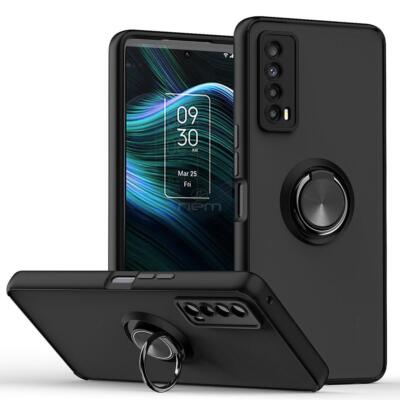 For TCL Stylus 5G 2022 Hybrid Protective Ring Metal Stand Matte Clear Case Cover