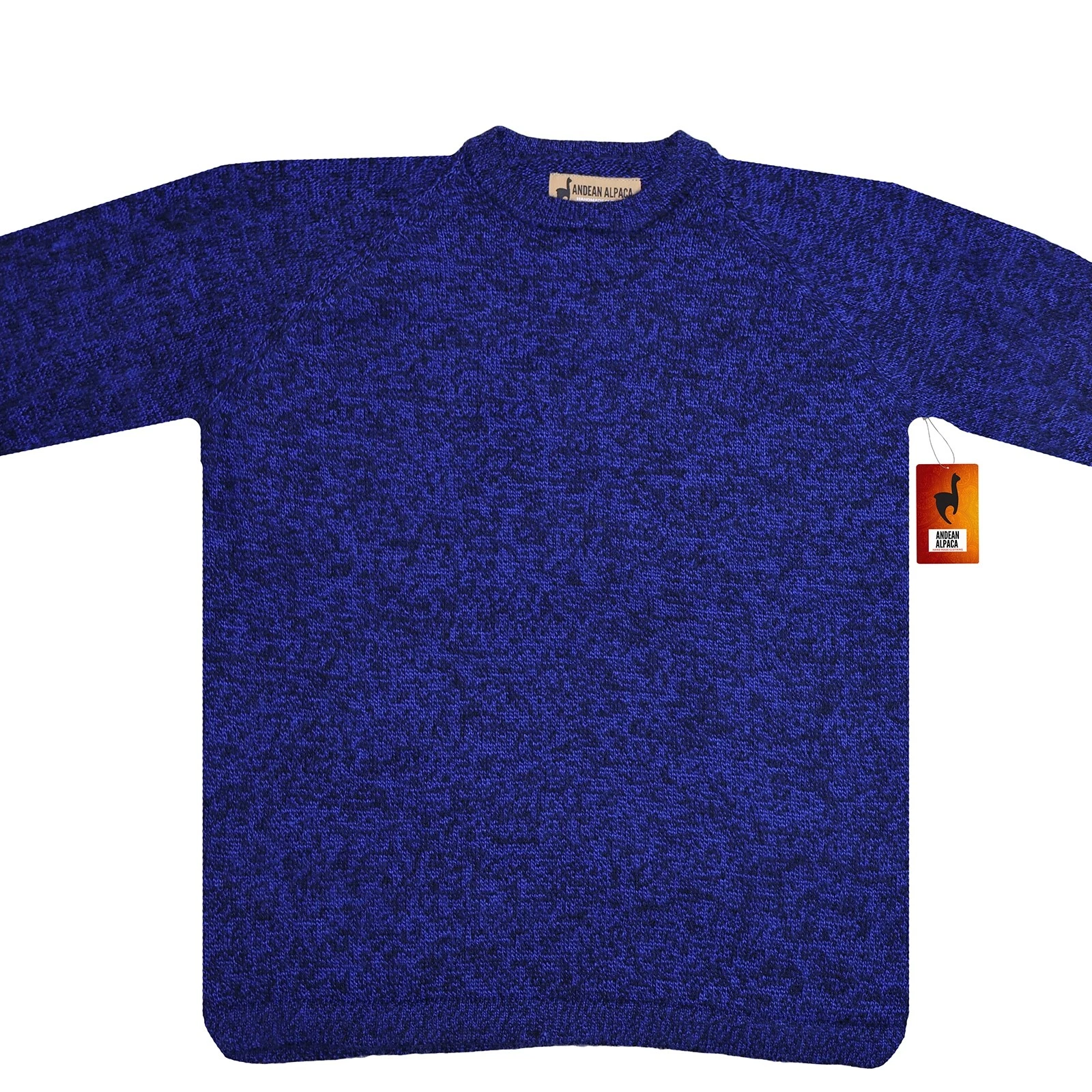 MEN HANDMADE ANDEAN ALPACA SOLID ELECTRIC BLUE SWEATER SZ M
