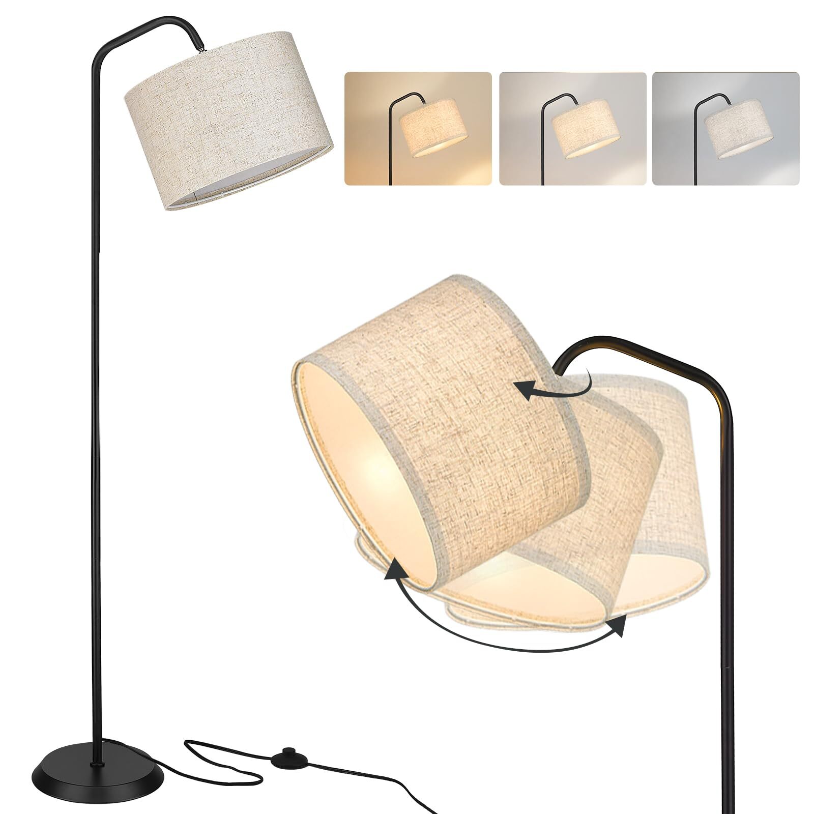 Modern 3-Tone Floor Lamp for Living Room with Adjustable Brightness & USB Port-image
