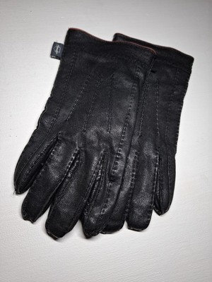 Paul Costelloe schwarze Echtleder Handschuhe 100% Wollfutter.  Größe L