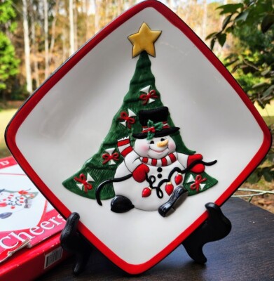 Fitz & Floyd 2007 Cheers Christmas LIghts Snowman Snack Canape Plate