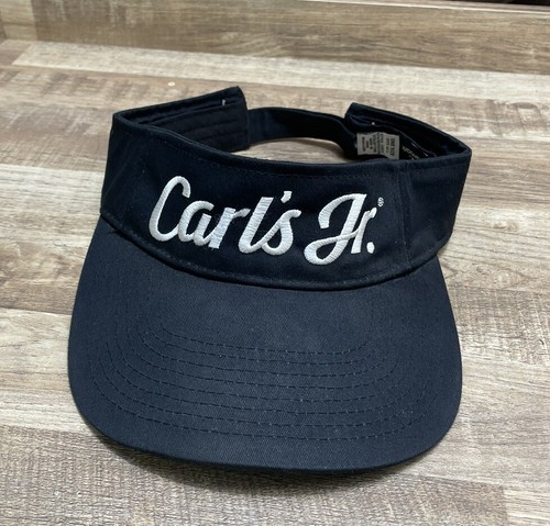 Carl's Jr visor hat Cap Uniform Black White Adjustable Fast Food Adult Unisex