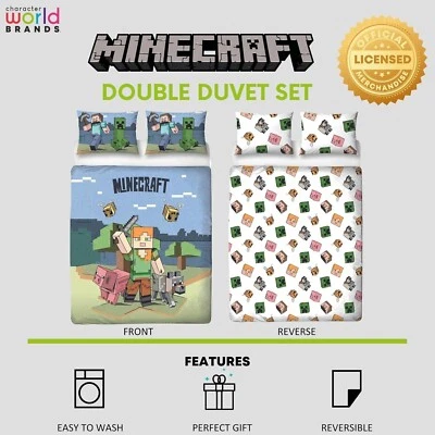 NEW Official Licensed Reversible Minecraft Double Duvet Set, Cover + Pillowcases