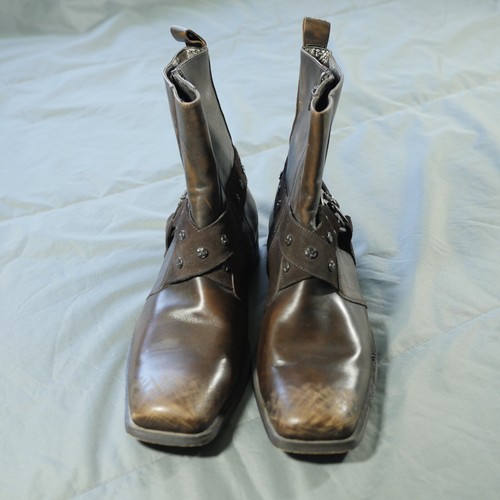 Mark Nason Boots Mens 11.5 Brown U Rock Lounge Cross Zip Harness SkullDistressed - Picture 4 of 14