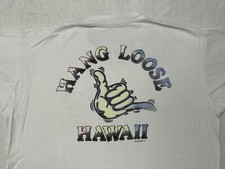 Vintage 1990s 90s Hang Loose Hawaii Hawaiian Hand Art Neon Surf T-Shirt, XL