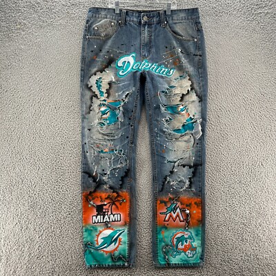 Vintage Miami Dolphins Jeans Mens 34X32 Blue Straight NFL