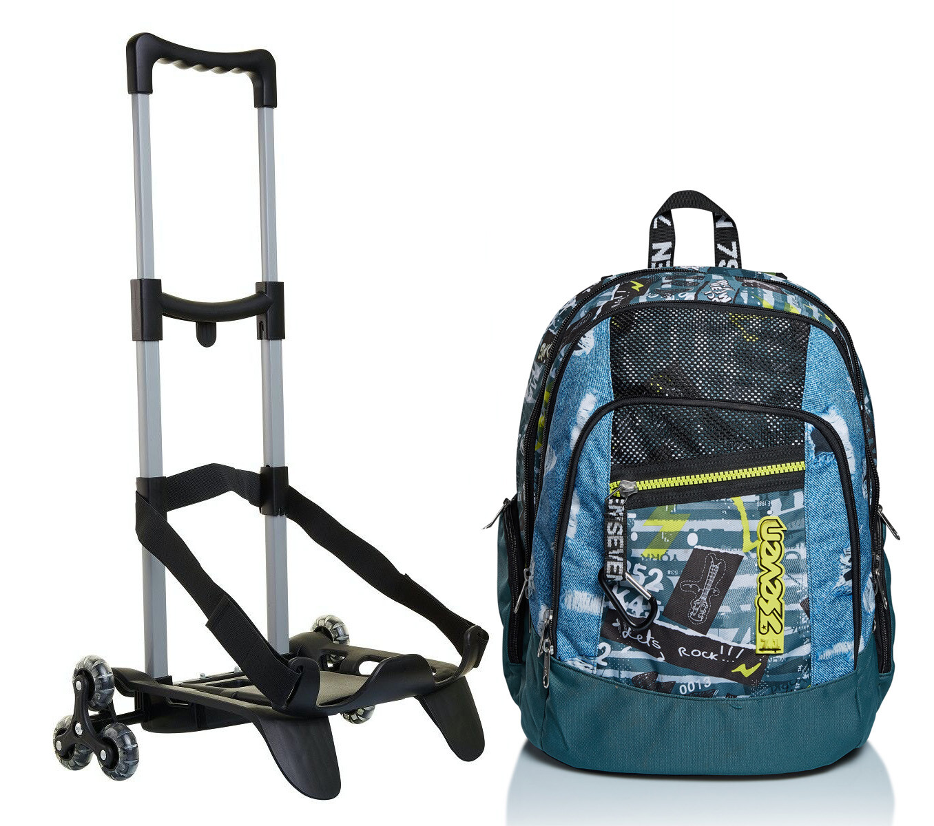 Zaino Scuola ADVANCED SEVEN - URBAN ROCK, Blu Jeans, Doppio Scomparto +