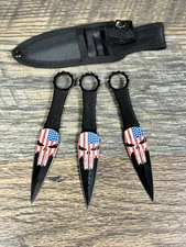 SZCO Supplies 6.5” Mini USA Punisher Skull 3pc Ninja Kunai Throwing Knife Set