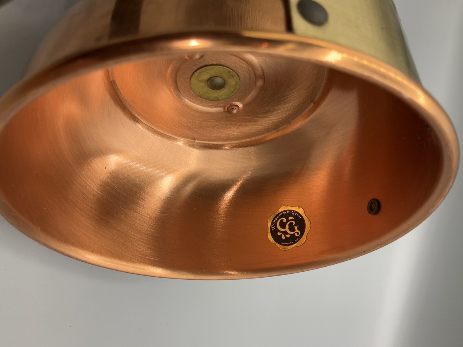 A Coppercraft Guild Copper and Brass Hurricane Lamp Candle Holder Wall Sconce