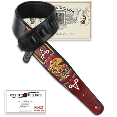 Walker & Williams KB-52-RD Mexican Coat Of Arms On Scarlett Red Carved Leather