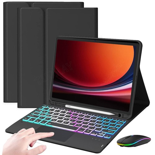 für Samsung Galaxy Tab S9 FE S8 A9+ A8 A7 QWERTZ Tastatur Beleuchtet Maus Hülle - Afbeelding 9 van 53
