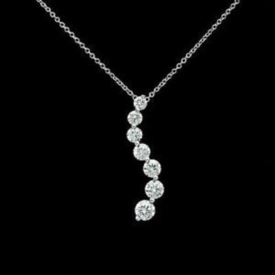 1.50Ct Round Lab-Created Diamond Journey  Pendant In 14K White Gold Finish Chain