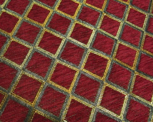 Wd33Ba Gold on Red Damask Chenille Check Throw Cushion Cover/Pillow Case *Size - Picture 4 of 6