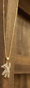 Authentic 14k Gold plated Crystal Bear Bowtie Pendant