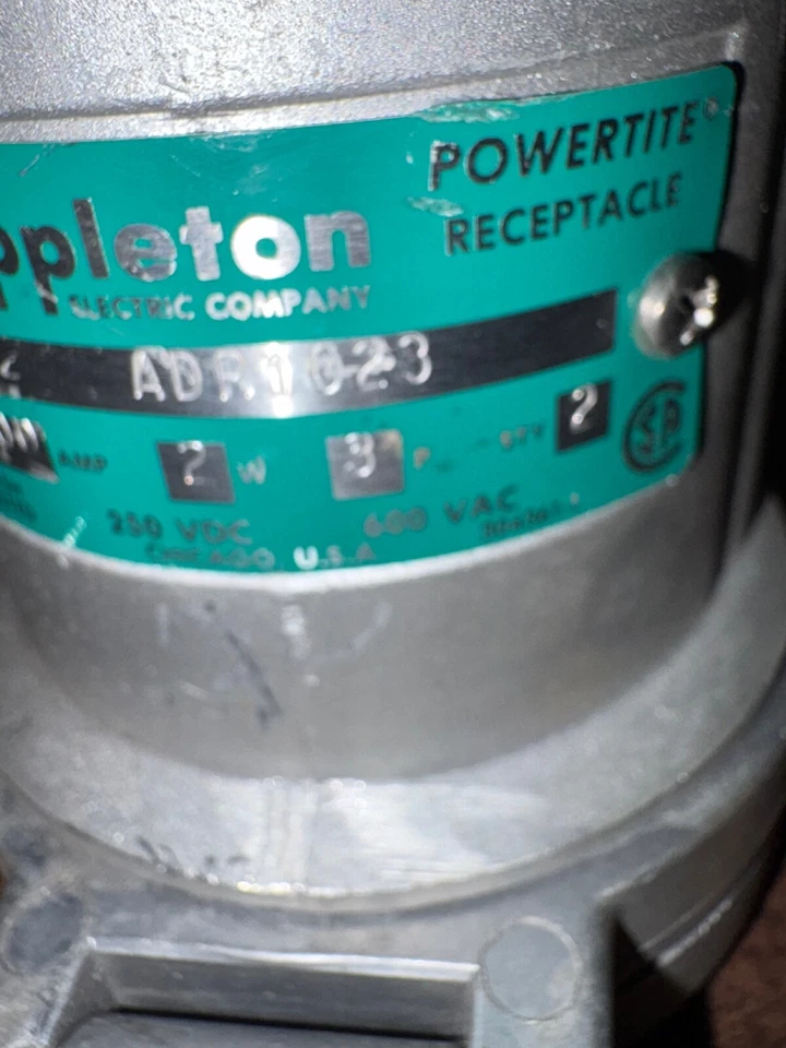 RECEPTÁCULO APPLETON ADR1023 POWERTITE 100 AMP 2 CABLES 3 POLOS 250VDC 600VAC 397 NUEVO DE STOCK Foto 3 de 4