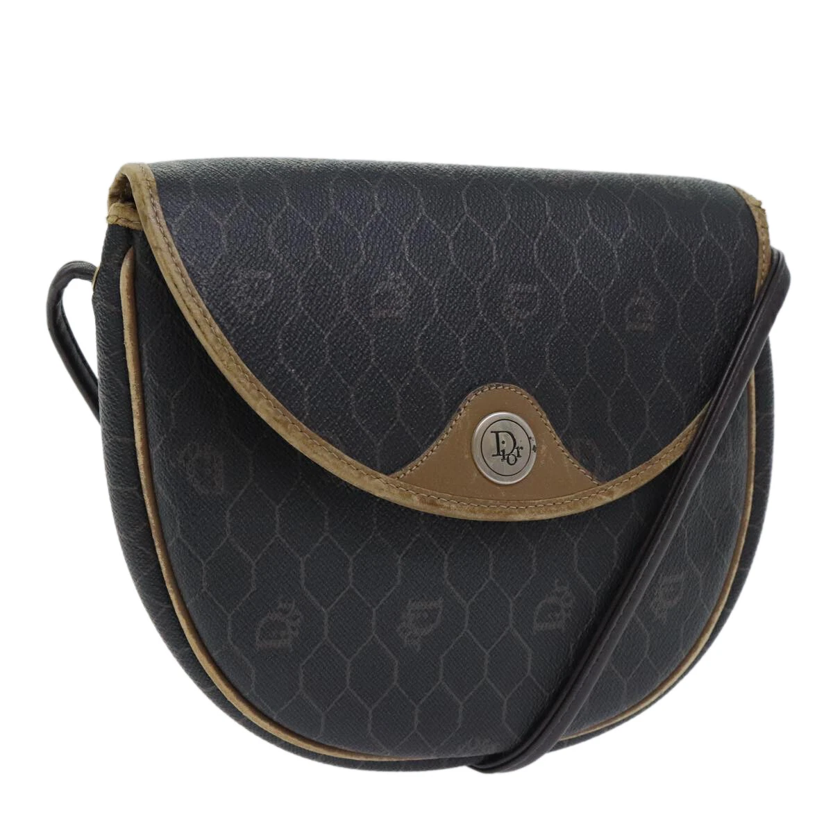 Christian Dior sac à bandoulière toile nid d'abeille PVC cuir noir or authentique ti2079