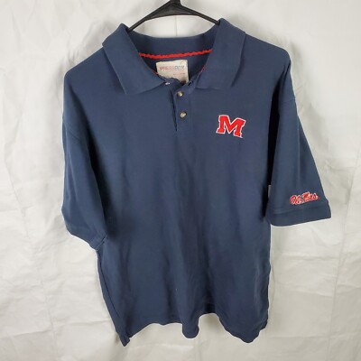 Pressbox Shirt Men's Large Blue Ole Miss Rebels Polo NCAA Athletic College