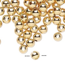 Bead, Gold Plated Brass 3mm Smooth Round Beads with 0.7-1mm Hole