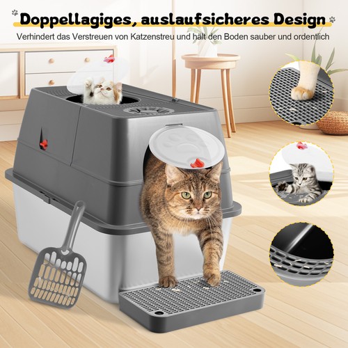 Edelstahl Katzenklo XXL Geschlossene Abnehmbare Katzentoilette Nicht-Klebrig 70L - Bild 6 von 11