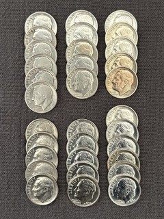 Lot of 32 Roosevelt Dimes | All 90% Silver from 1946 1964 | No Duplicates