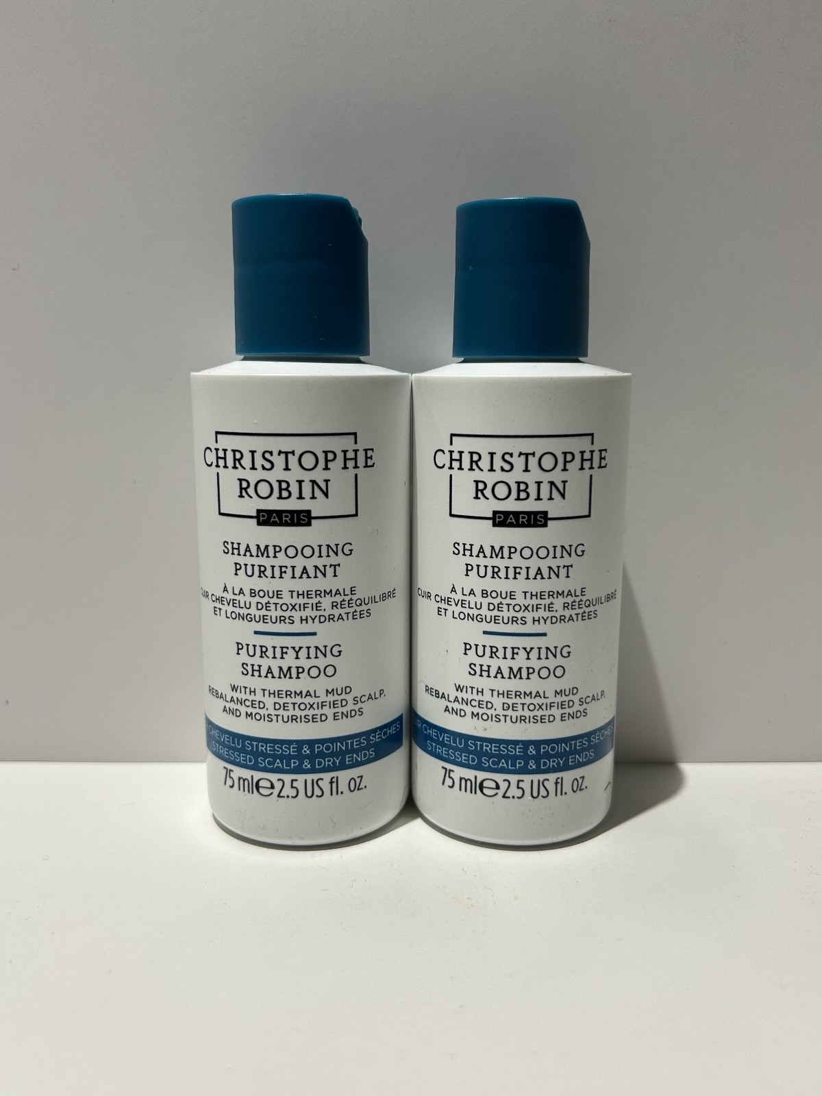 2x Christophe Robin Purifying Shampoo with Thermal Mud 75ml Each