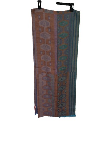 NEW $99 Sol Alpaca silk Blue Shawl Wrap Blue GREEN PINK 80X16 Fringed Scarf AA5 - Picture 1 of 9