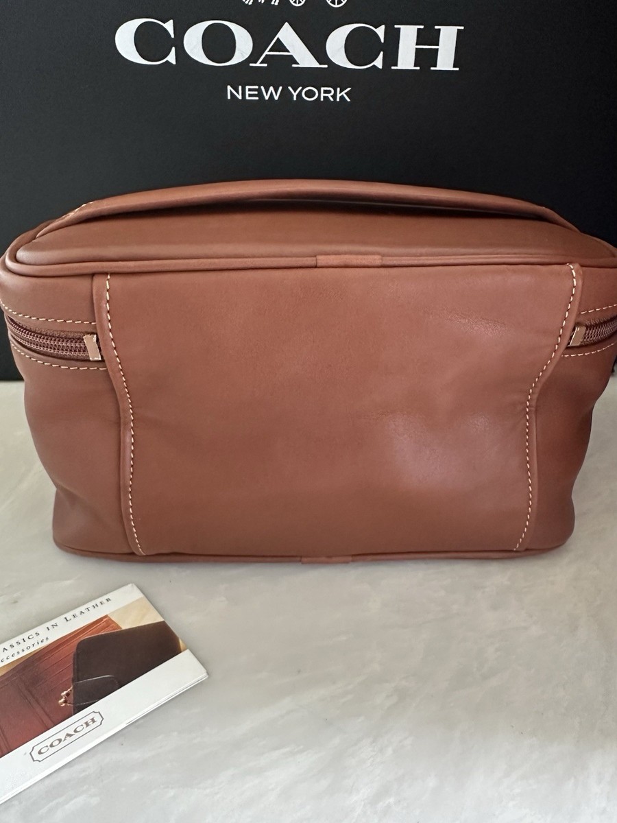 COACH VINTAGE TAN LARGE DOUBLE ZIP AROUND COSMETIC TRAVEL DOPP